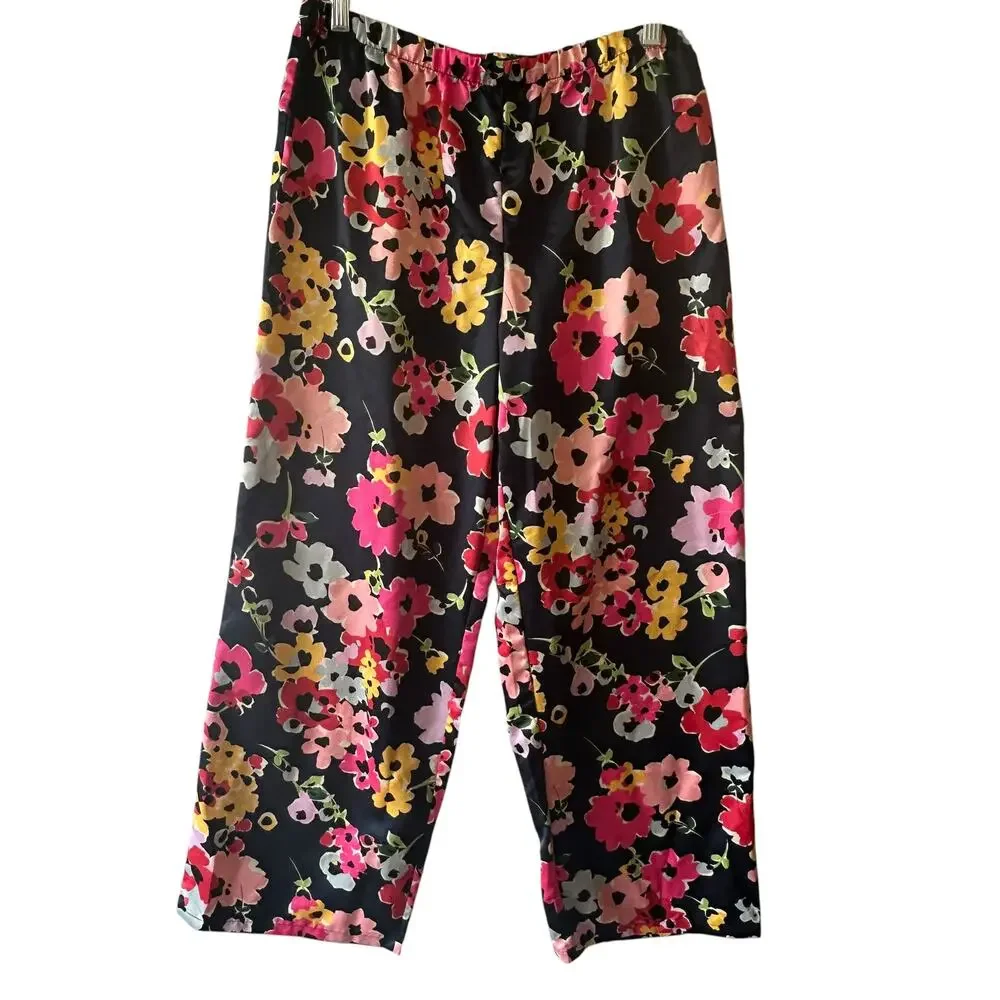 Kate Spade Floral Pajama Set Womens Medium Navy Pink Colorful Lounge 2-Piece PJs